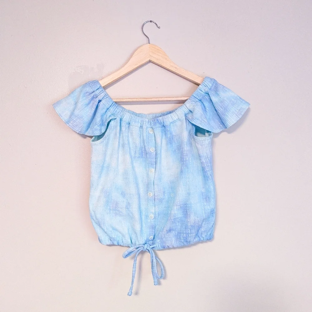Madewell Marbled Blue Crop Top With Buttons - Picture 1 of 2